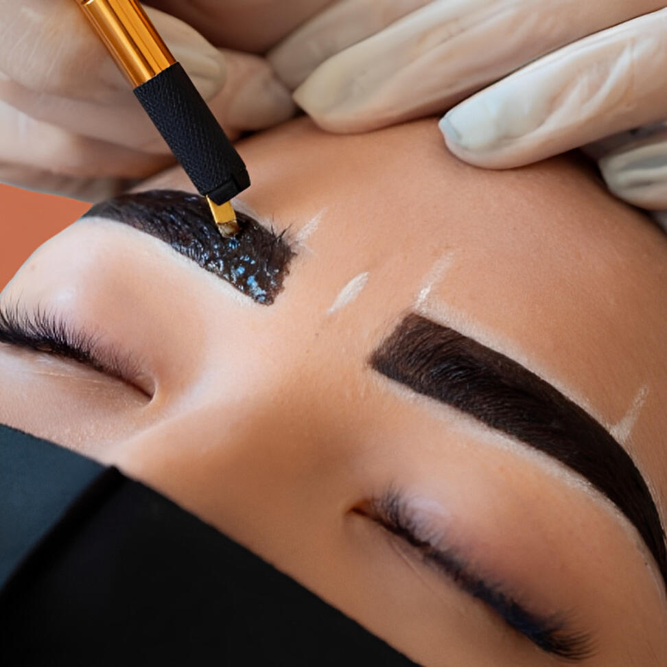 Beautiful woman having a blow microshading session